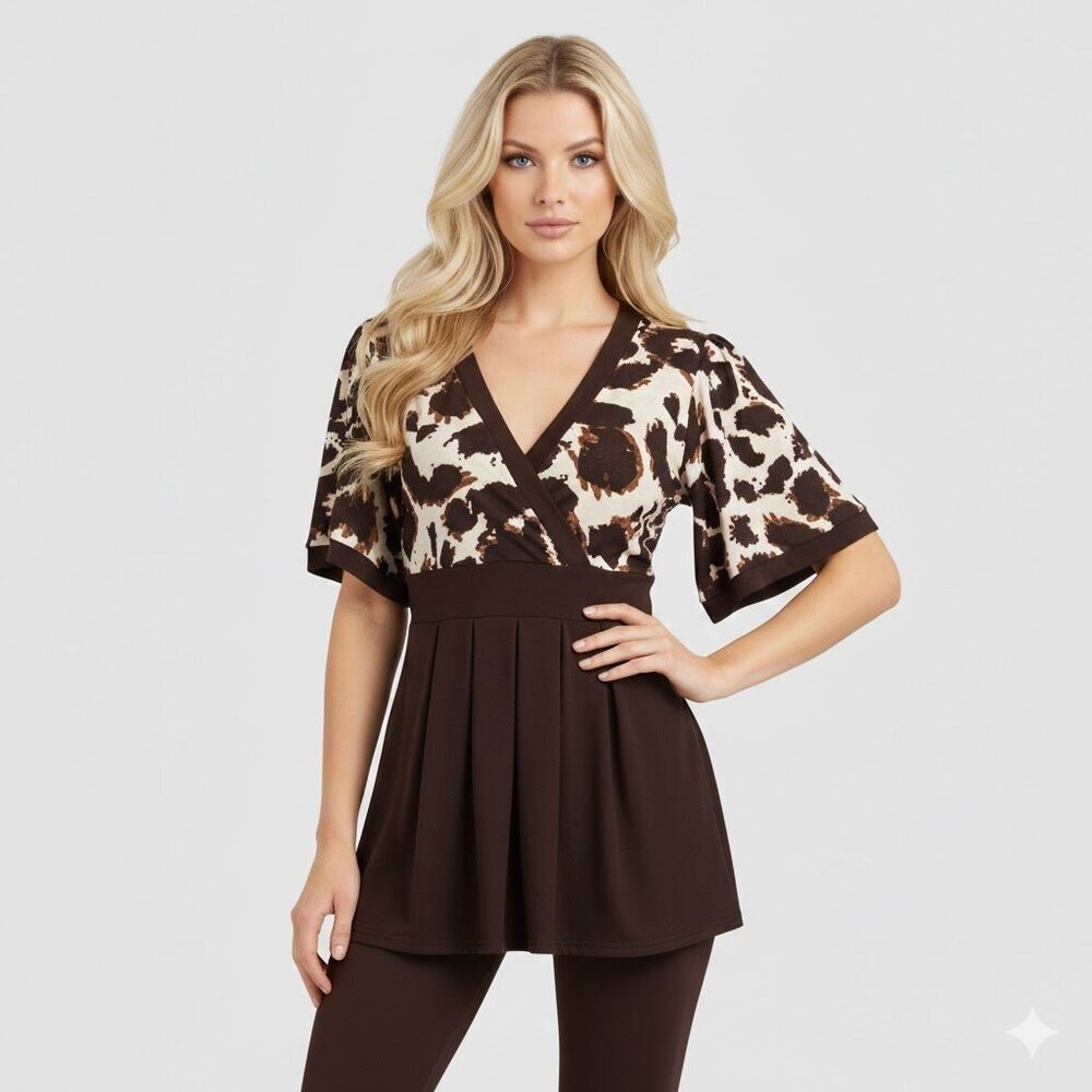 Brown Leopard Print Tunic Top